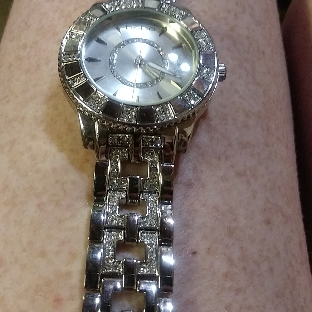 Bebe Rhinestone & Stainless Steel Sparkly Watch For Small Wrist W/Extra Links - Picture 6 of 14